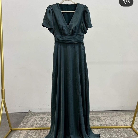 Baltic Born Dresses & Skirts - Baltic Born Dark Teal Satin Maxi Dress